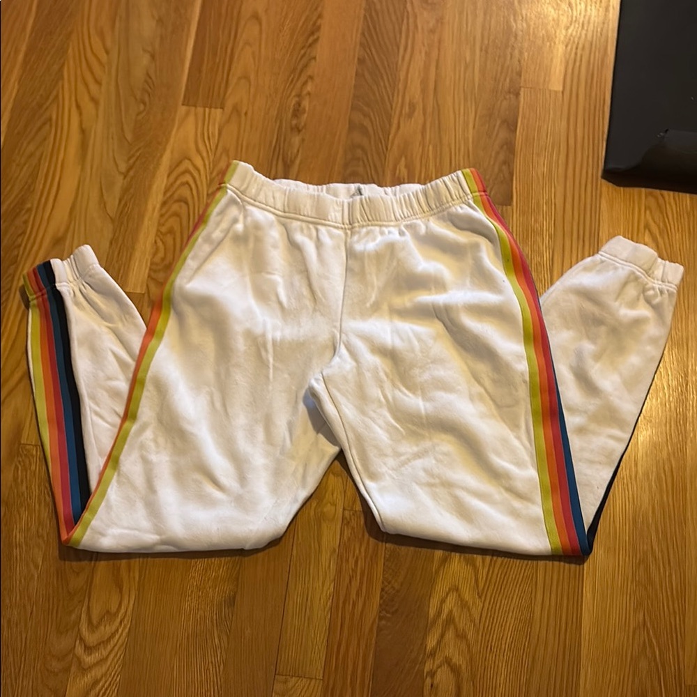 Women’s S White Joggers with Multicolor Stripes